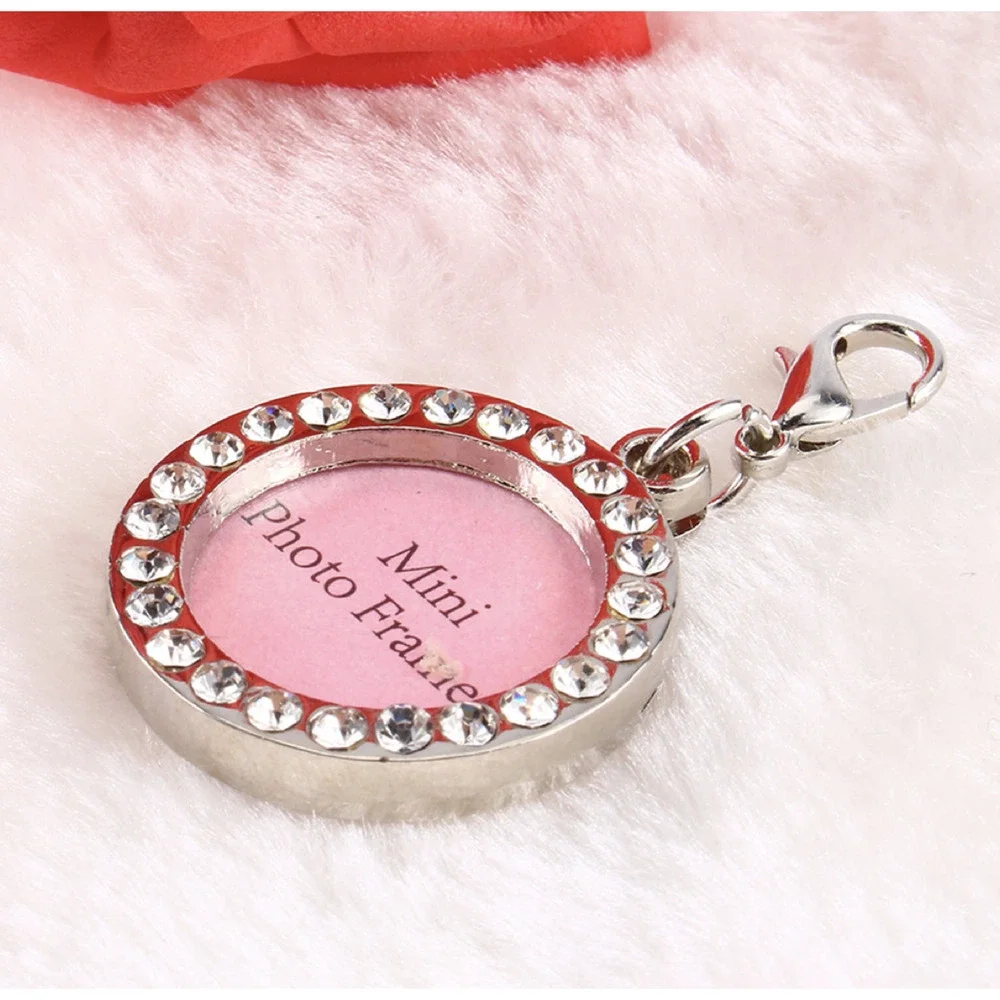 Lot of 50! 1" Crystal Rhinestone Round Mini Photo Picture Frame Charms w/ Clasp - Picture 5 of 5